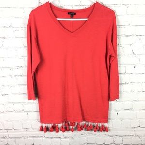 Talbots petites red light weight pom-pom sweater knit top small